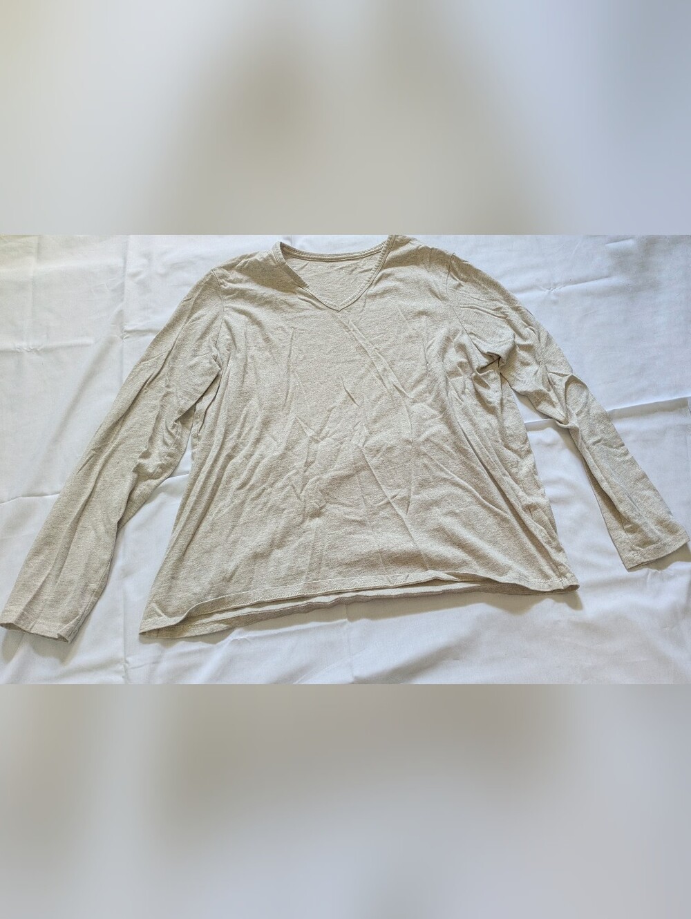 Beige Long Sleeve V-Neck 100% Cotton Shirt